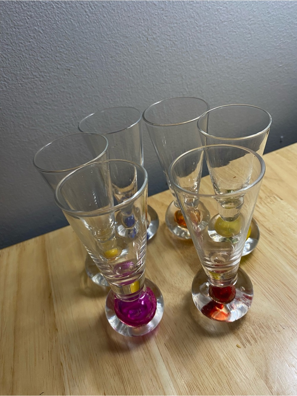 Set of 6 Color Handblown Accent Shot Glasses - Clear with Multicolor Bases
